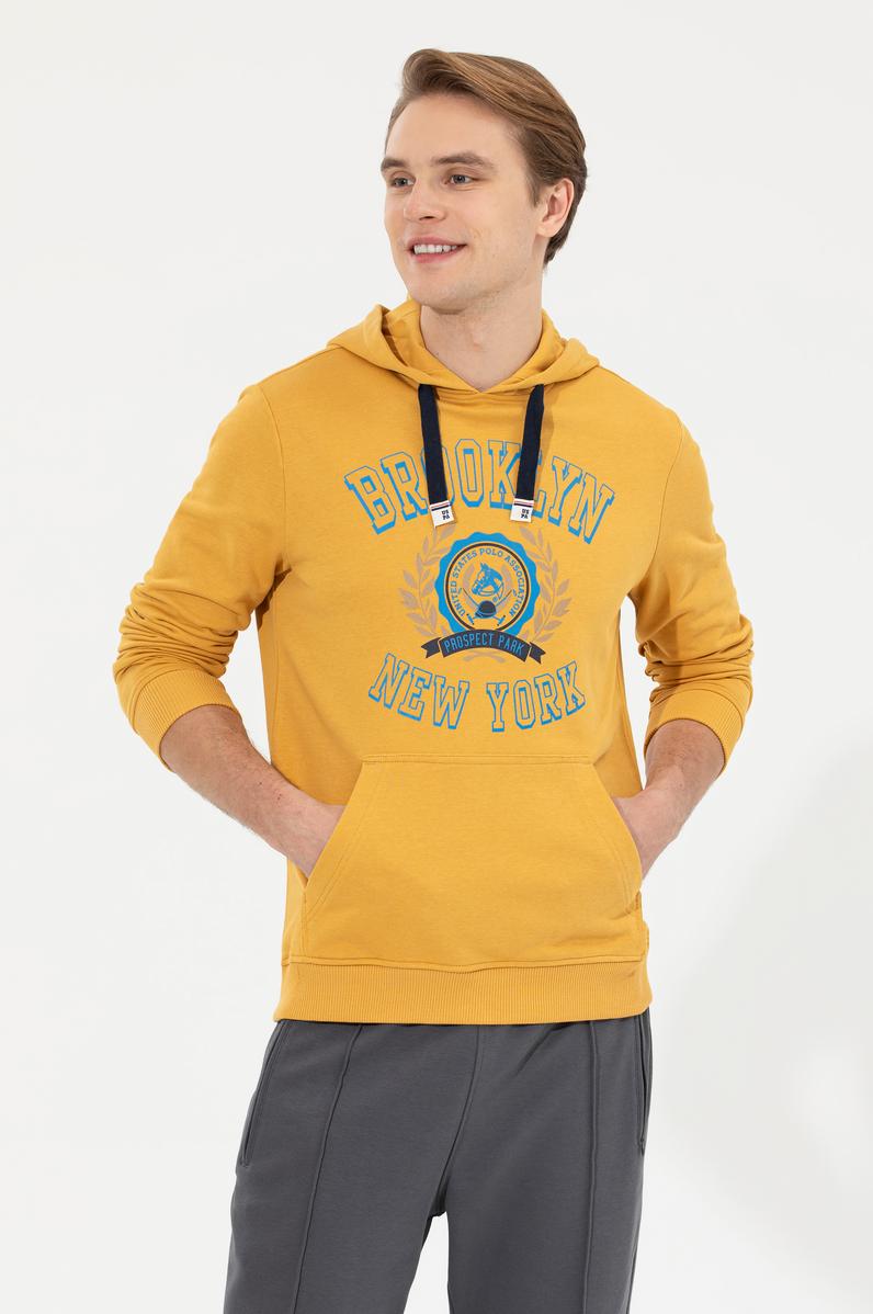 Erkek Safran Kapüşonlu Sweatshirt