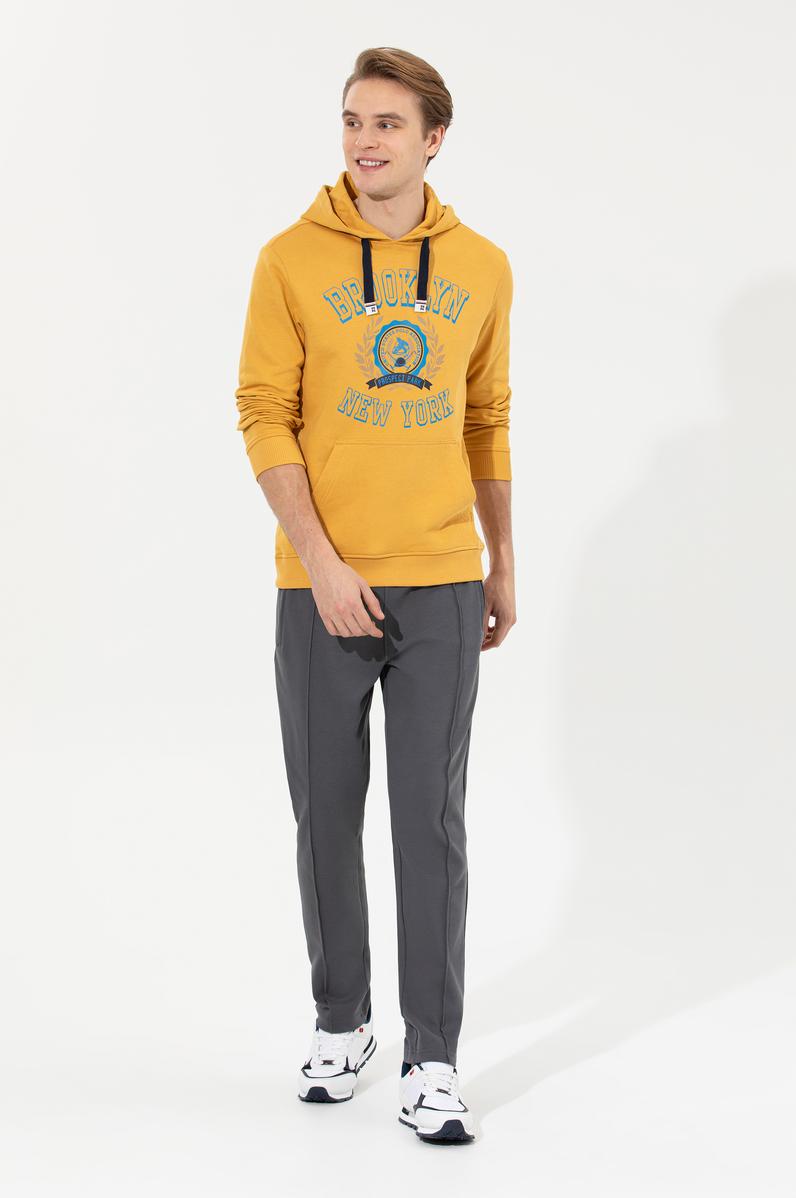 Erkek Safran Kapüşonlu Sweatshirt