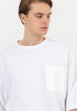 Erkek Beyaz Oversize Bisiklet Yaka Tişört - 50246385007