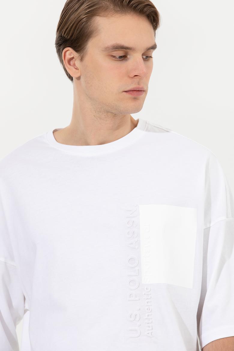 Erkek Beyaz Oversize Bisiklet Yaka Tişört