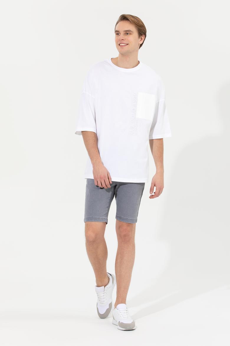 Erkek Beyaz Oversize Bisiklet Yaka Tişört - 50246385007