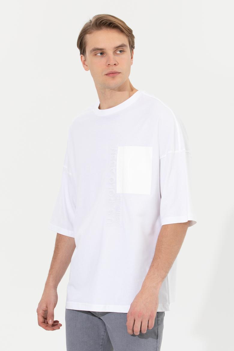 Erkek Beyaz Oversize Bisiklet Yaka Tişört - 50246385007