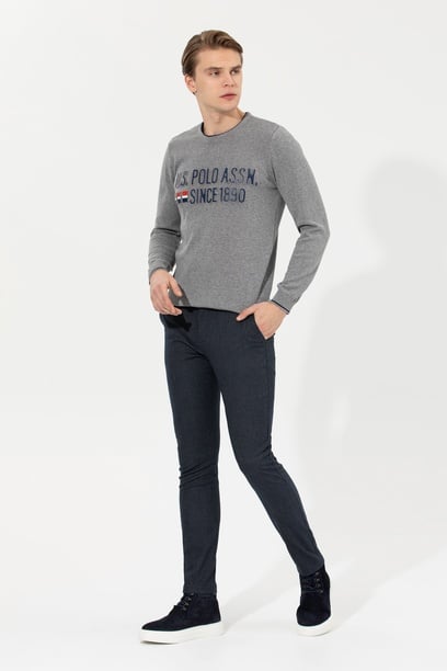 Erkek Slim Fit Lacivert Kanvas Pantolon