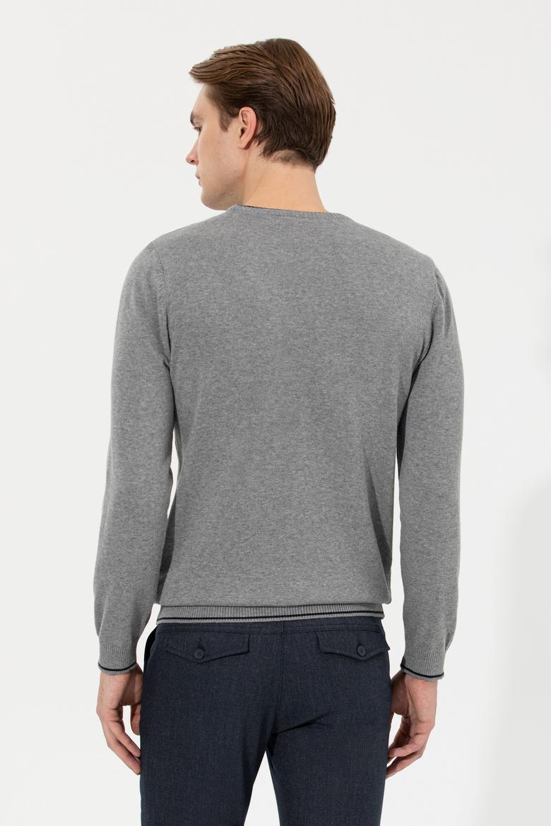 Erkek Gri Melanj Bisiklet Yaka Triko Kazak - 50253993013