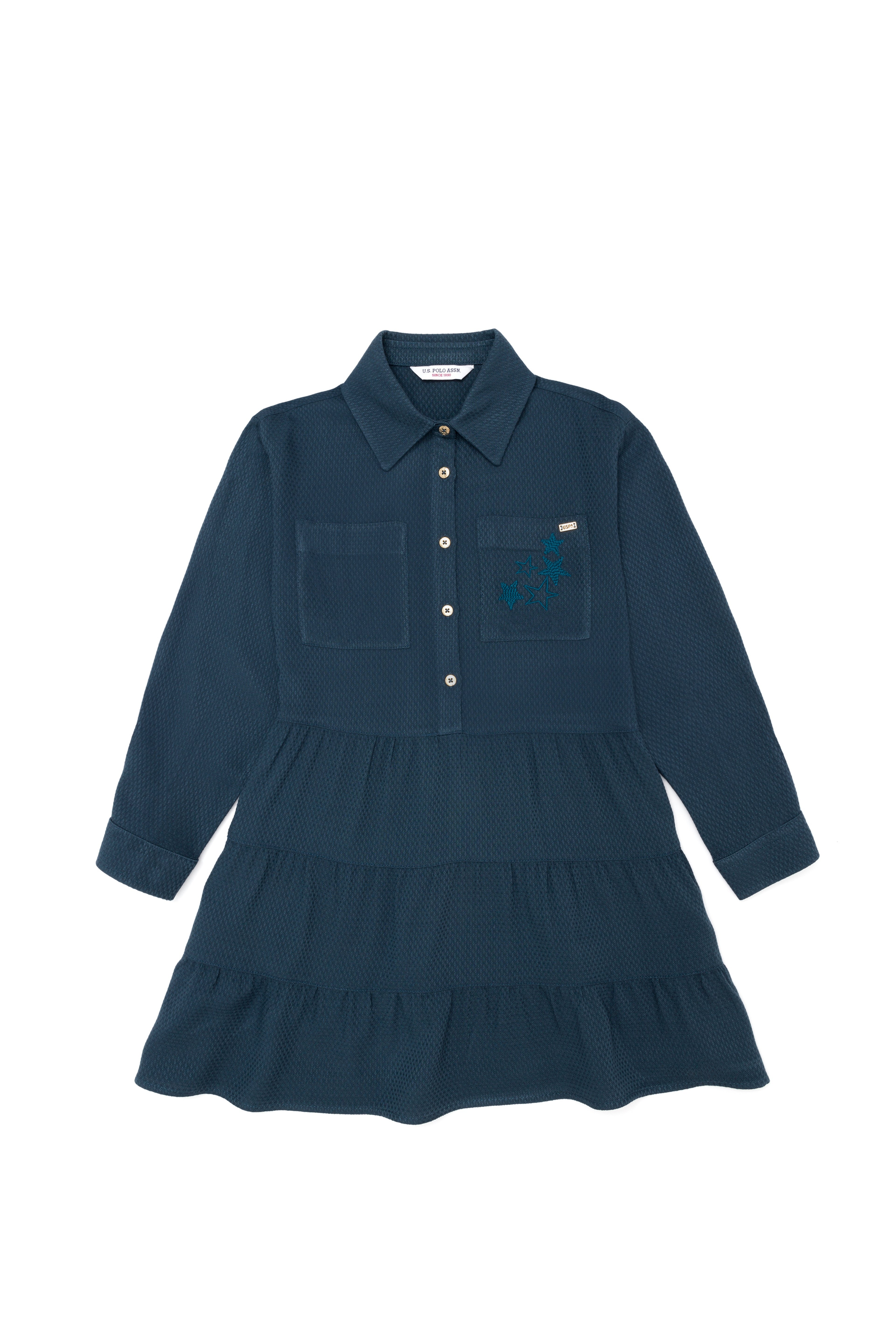 Kız Çocuk İndigo Dokuma Elbise - Image 1
