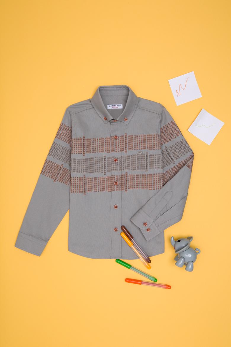 Erkek Çocuk Kiremit Uzun Kollu Gömlek