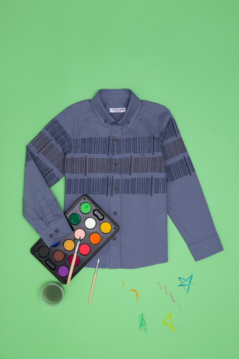 Erkek Çocuk Gri Uzun Kollu Gömlek