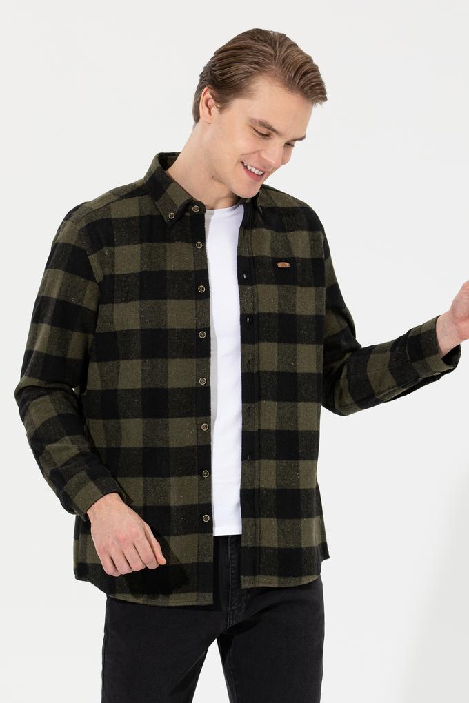 Erkek Haki Uzun Kollu Gömlek