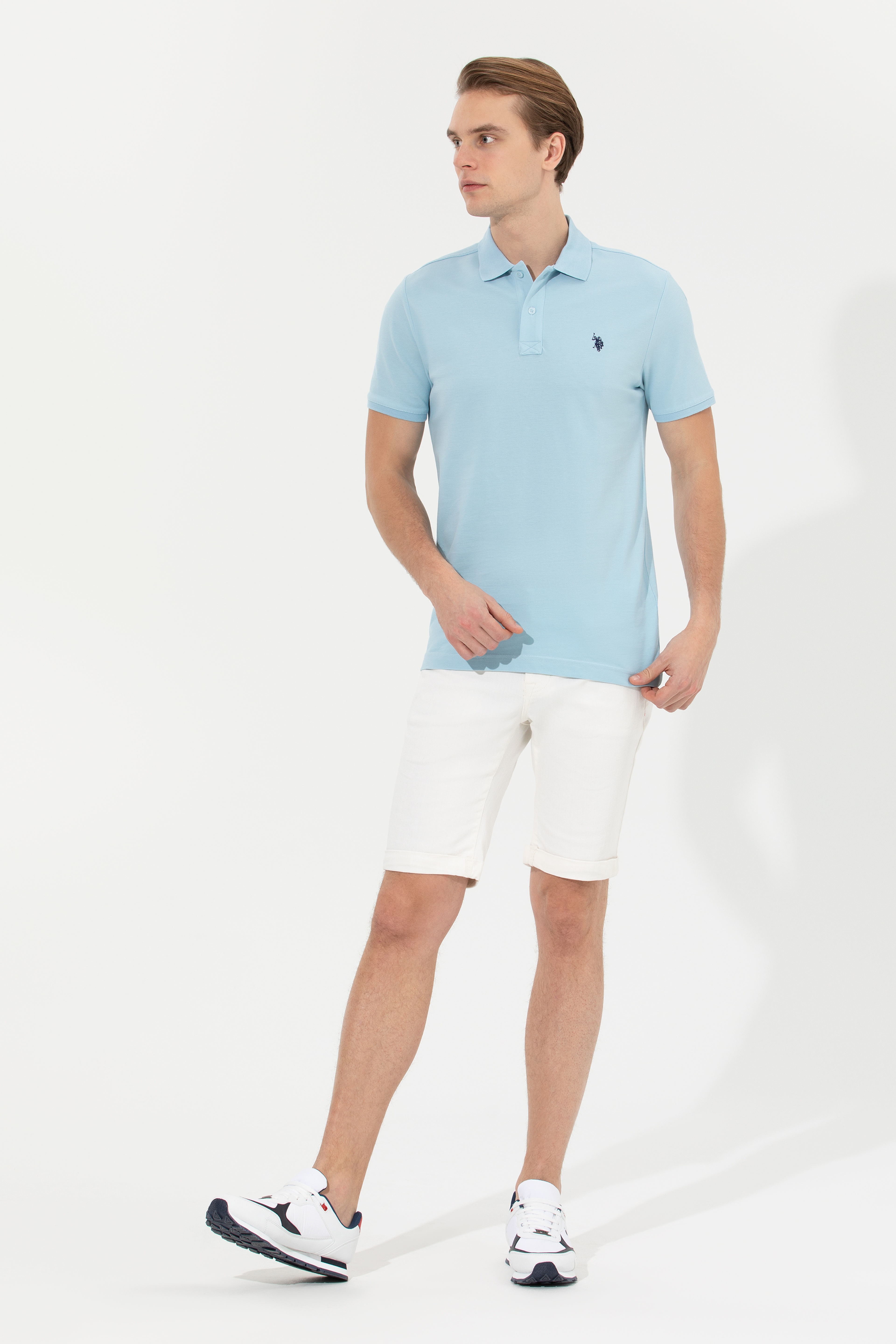 Erkek Açık İndigo Basic Polo Yaka Tişört - Image 4