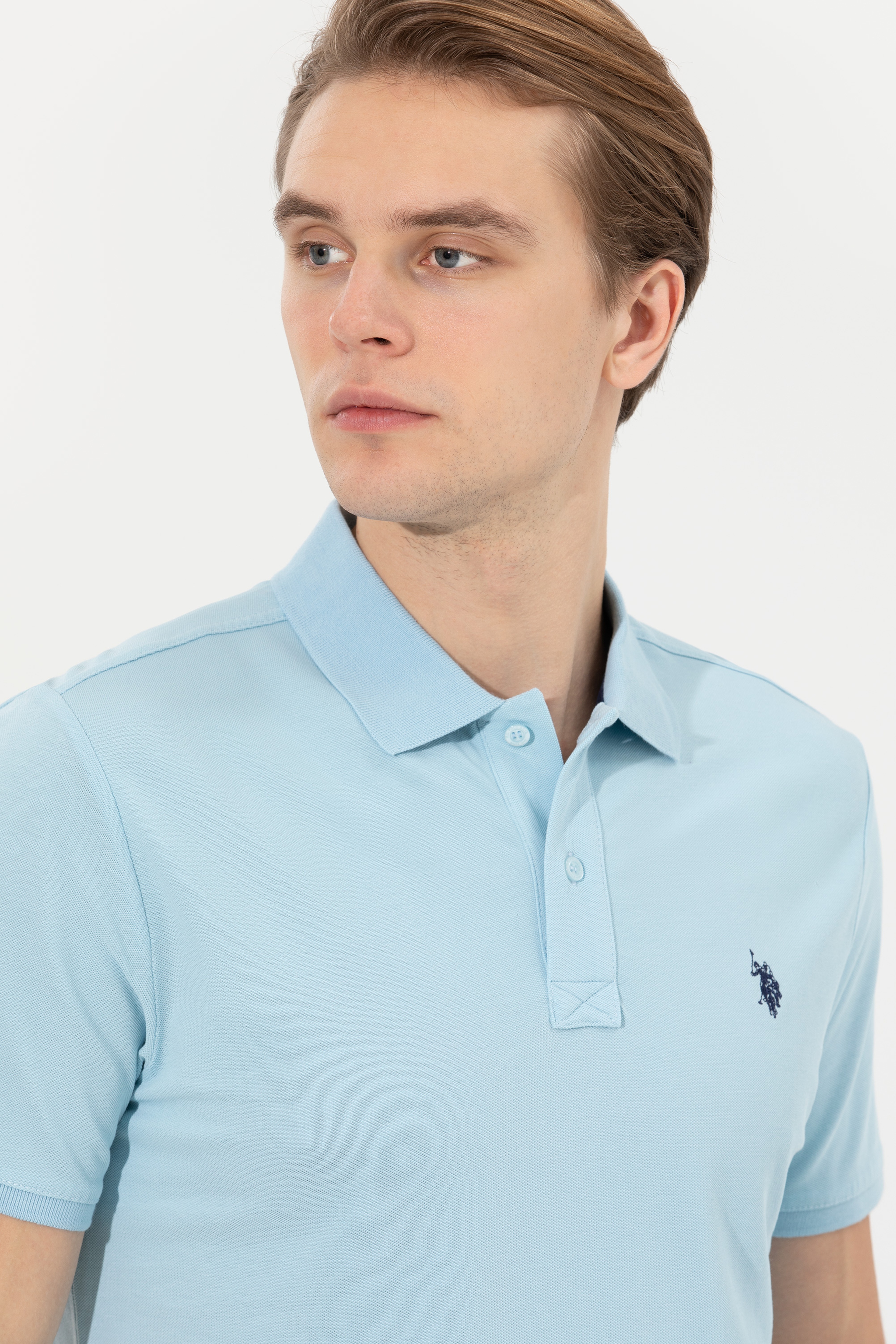 Erkek Açık İndigo Basic Polo Yaka Tişört - Image 2