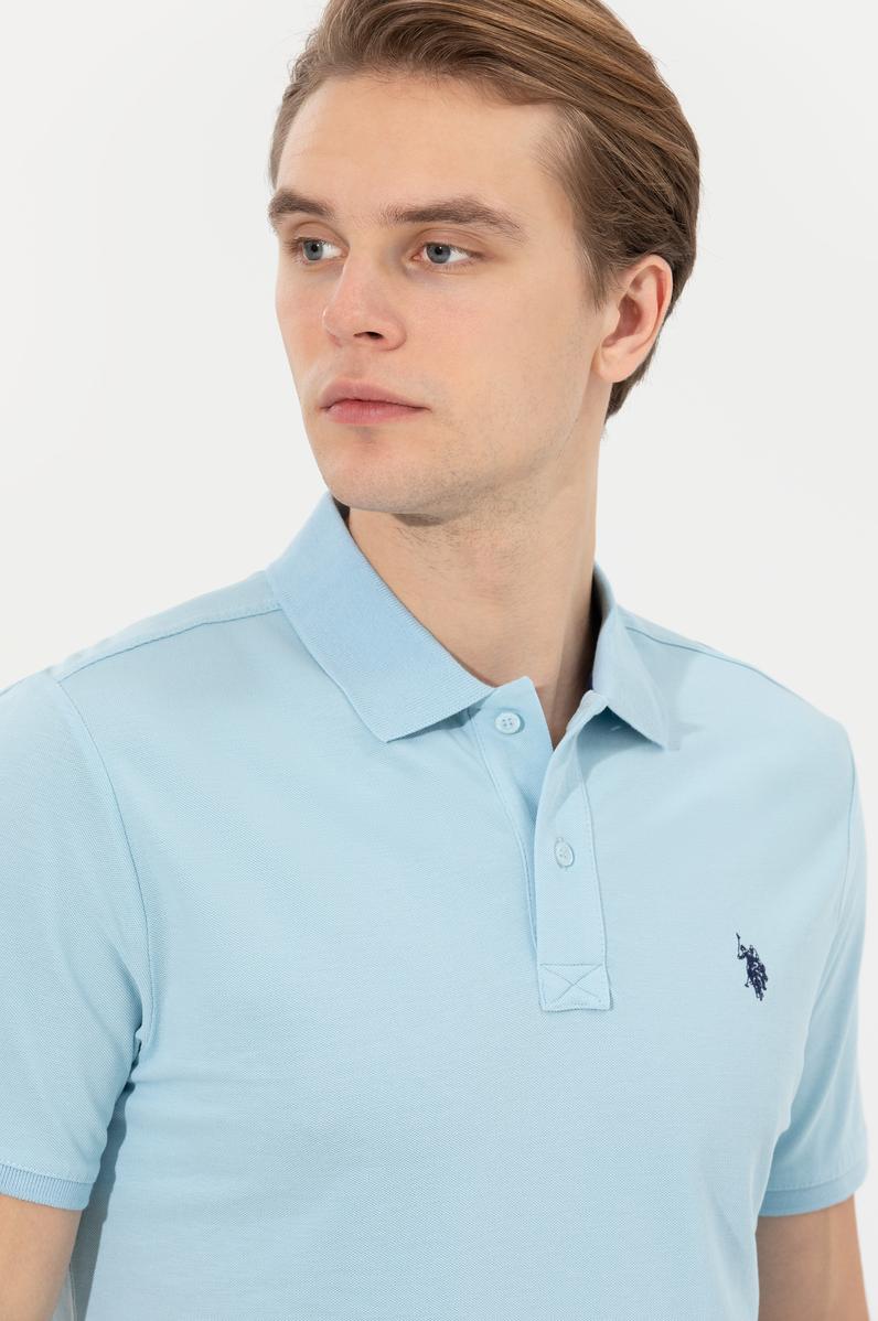 Erkek Açık İndigo Basic Polo Yaka Tişört