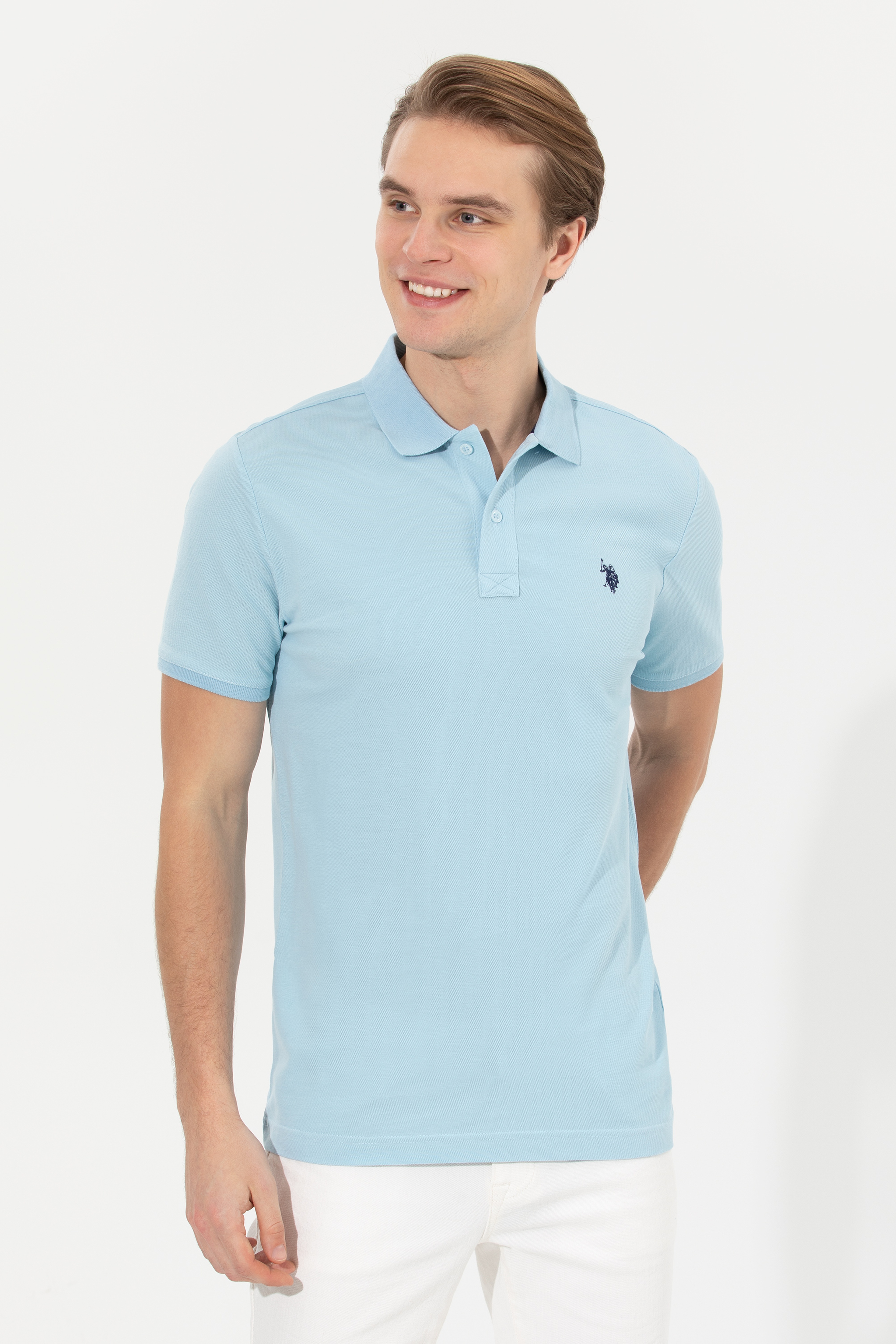 Erkek Açık İndigo Basic Polo Yaka Tişört - Image 3