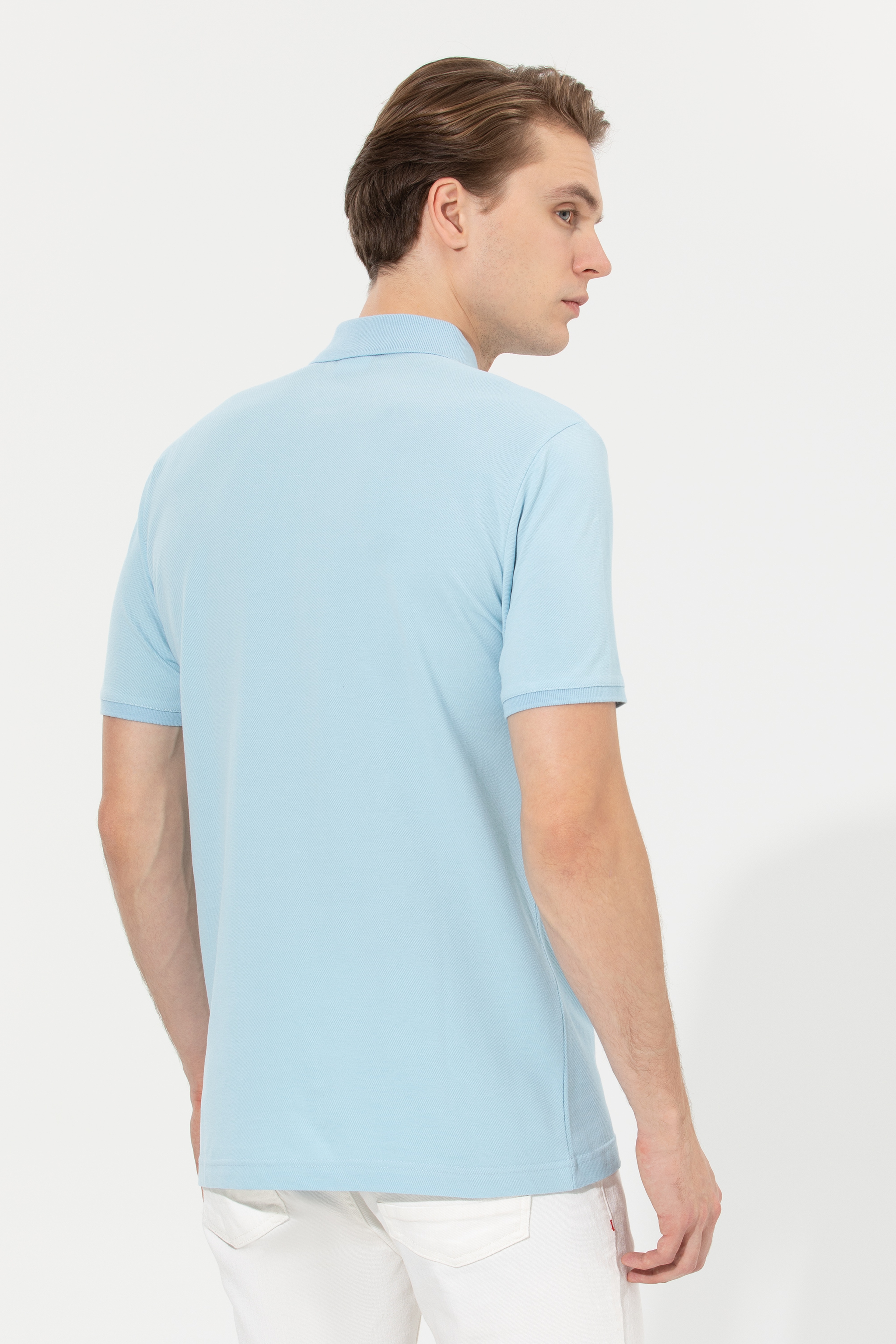 Erkek Açık İndigo Basic Polo Yaka Tişört