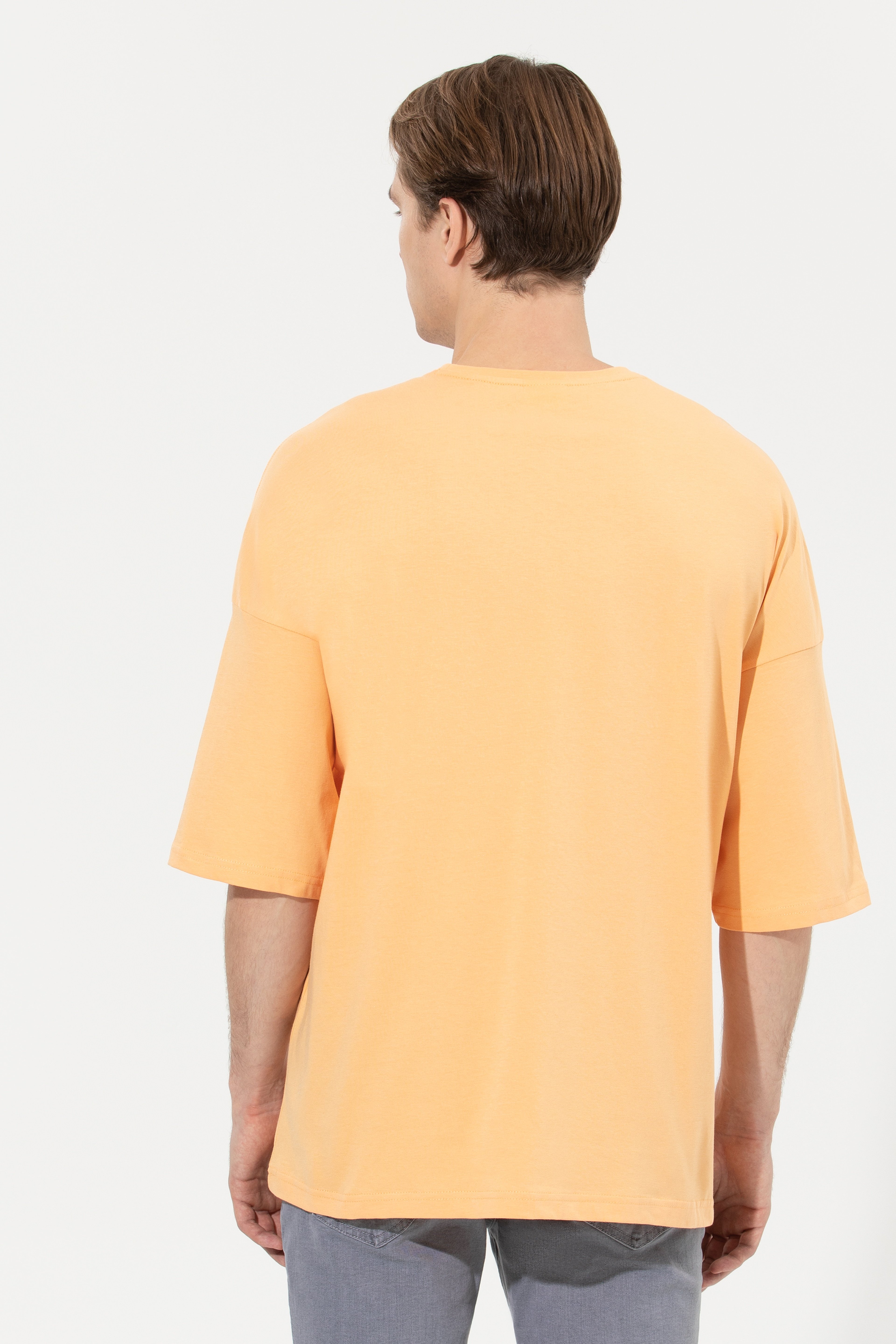 Erkek Kavun Oversize Bisiklet Yaka Tişört - Image 5