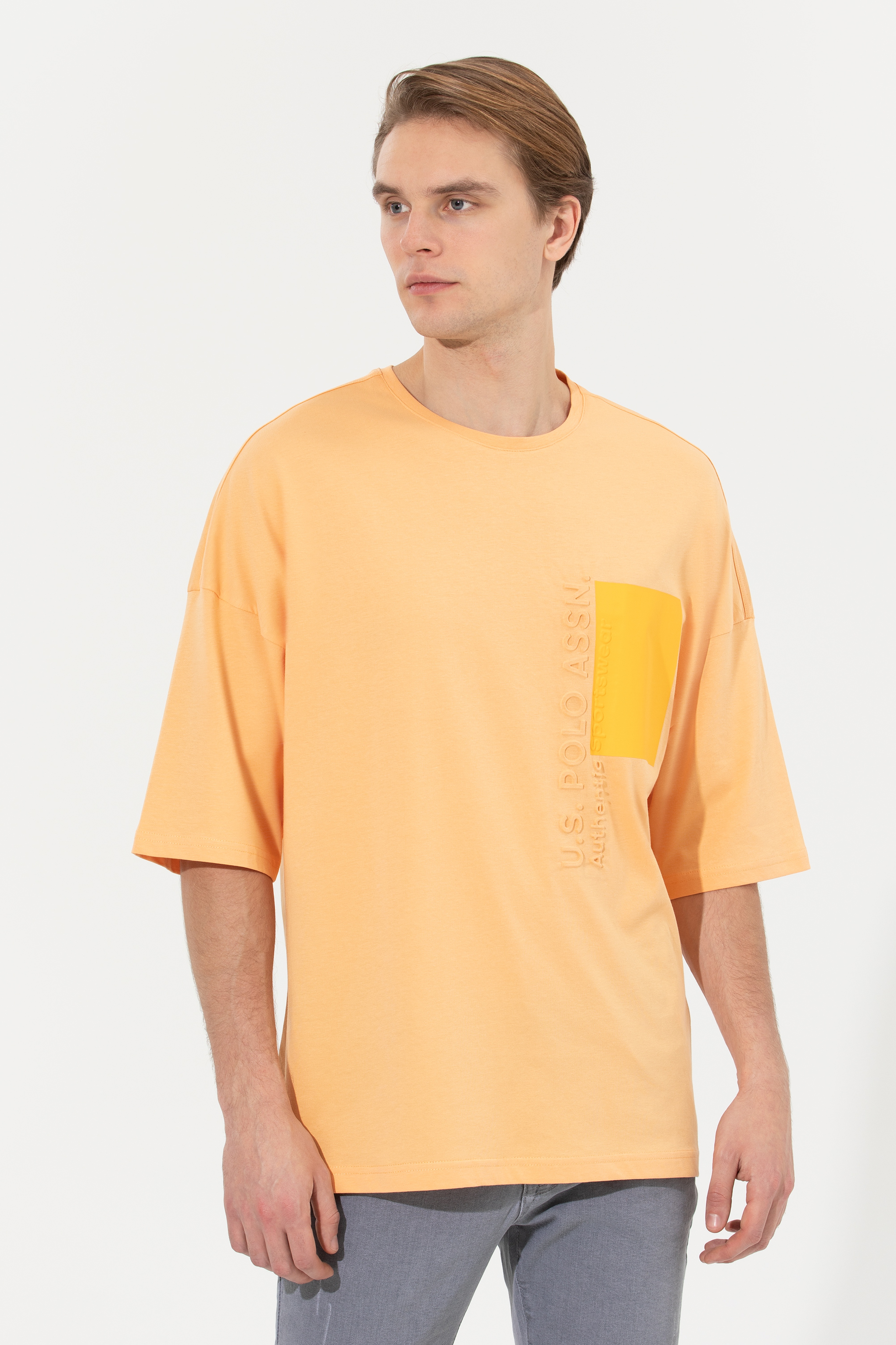 Erkek Kavun Oversize Bisiklet Yaka Tişört