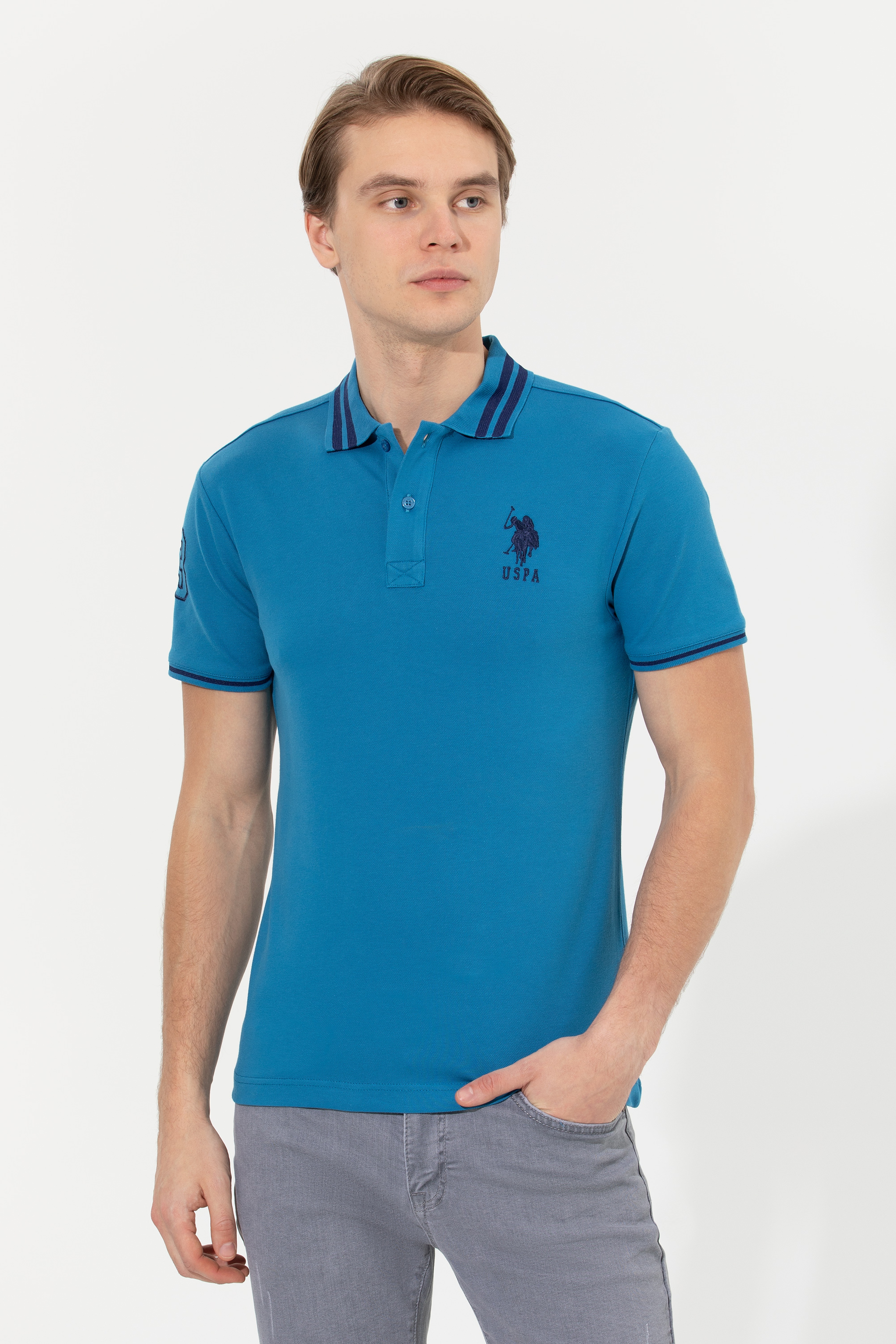 Erkek Petrol Basic Polo Yaka Tişört