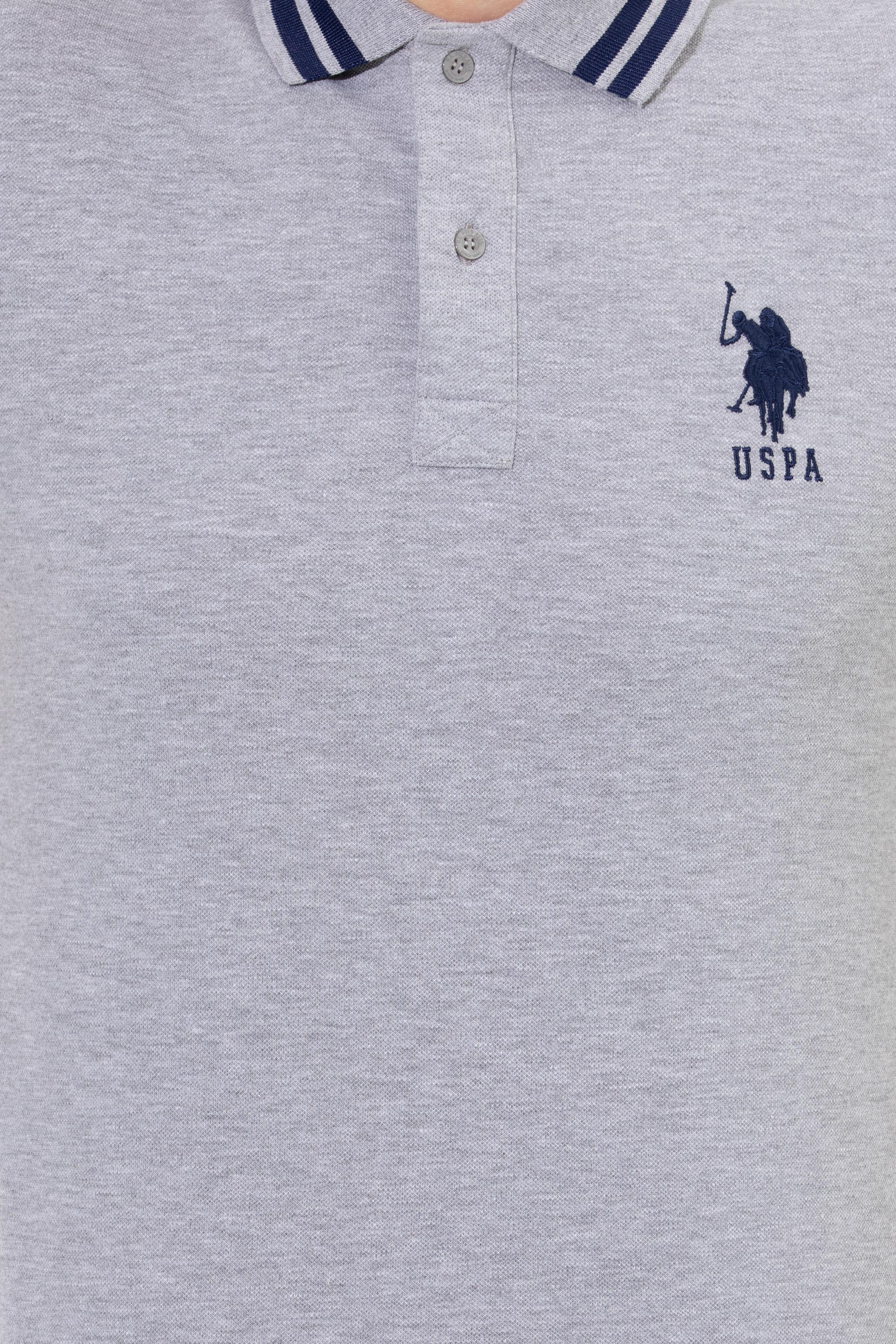 Erkek Gri Melanj Basic Polo Yaka Tişört - Image 6