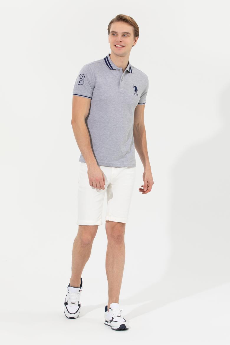 Erkek Gri Melanj Basic Polo Yaka Tişört - 50249145057