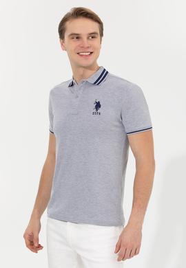 Erkek Gri Melanj Basic Polo Yaka Tişört - 50249145057