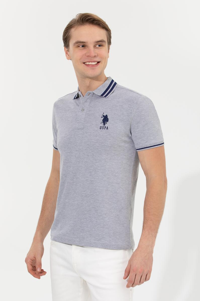 Erkek Gri Melanj Basic Polo Yaka Tişört