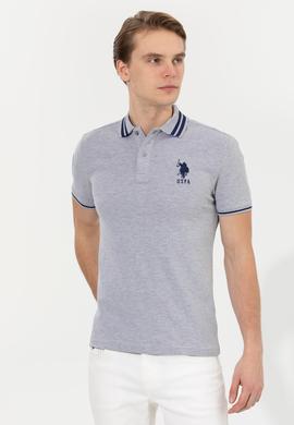 Erkek Gri Melanj Basic Polo Yaka Tişört - 50249145057