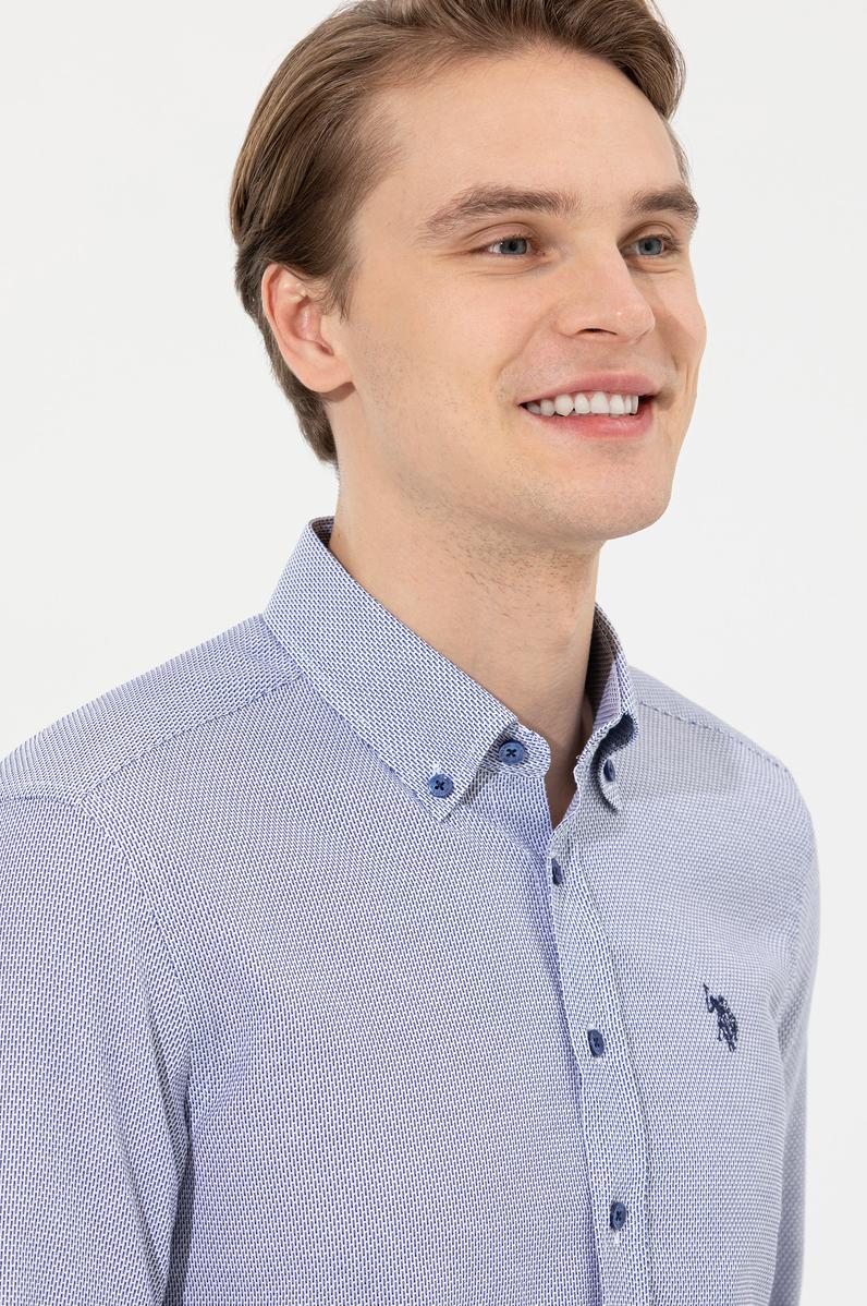 Erkek Saks Uzun Kollu Gömlek