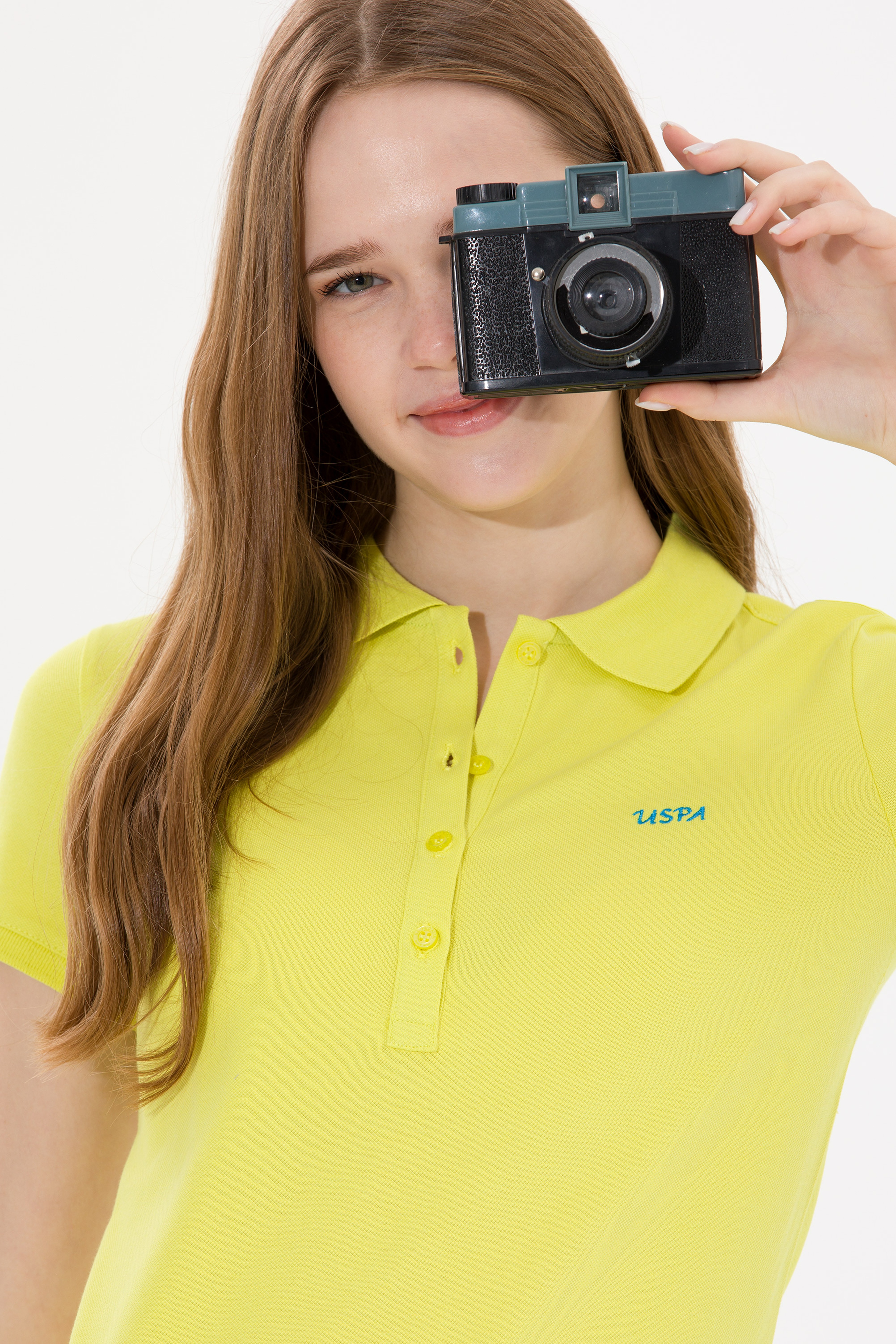 Kadın Neon Sarı Basic Polo Yaka Tişört - Image 2