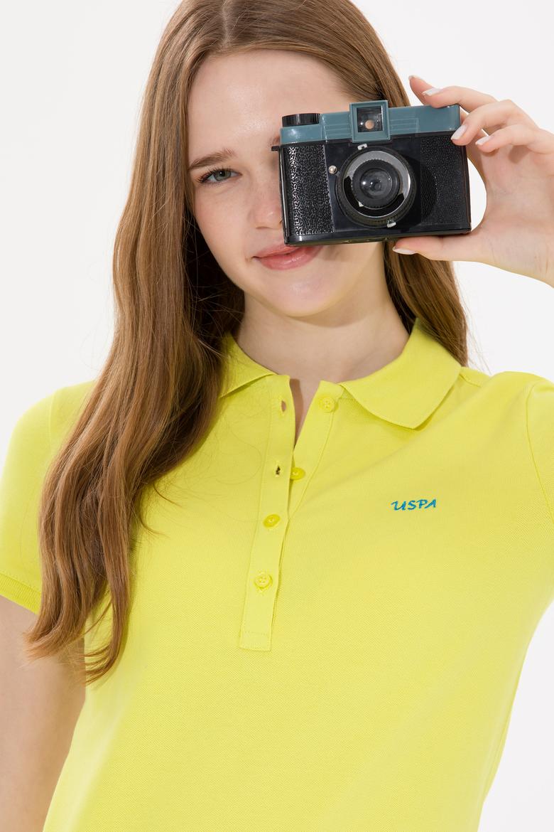 Kadın Neon Sarı Basic Polo Yaka Tişört - 50266348088