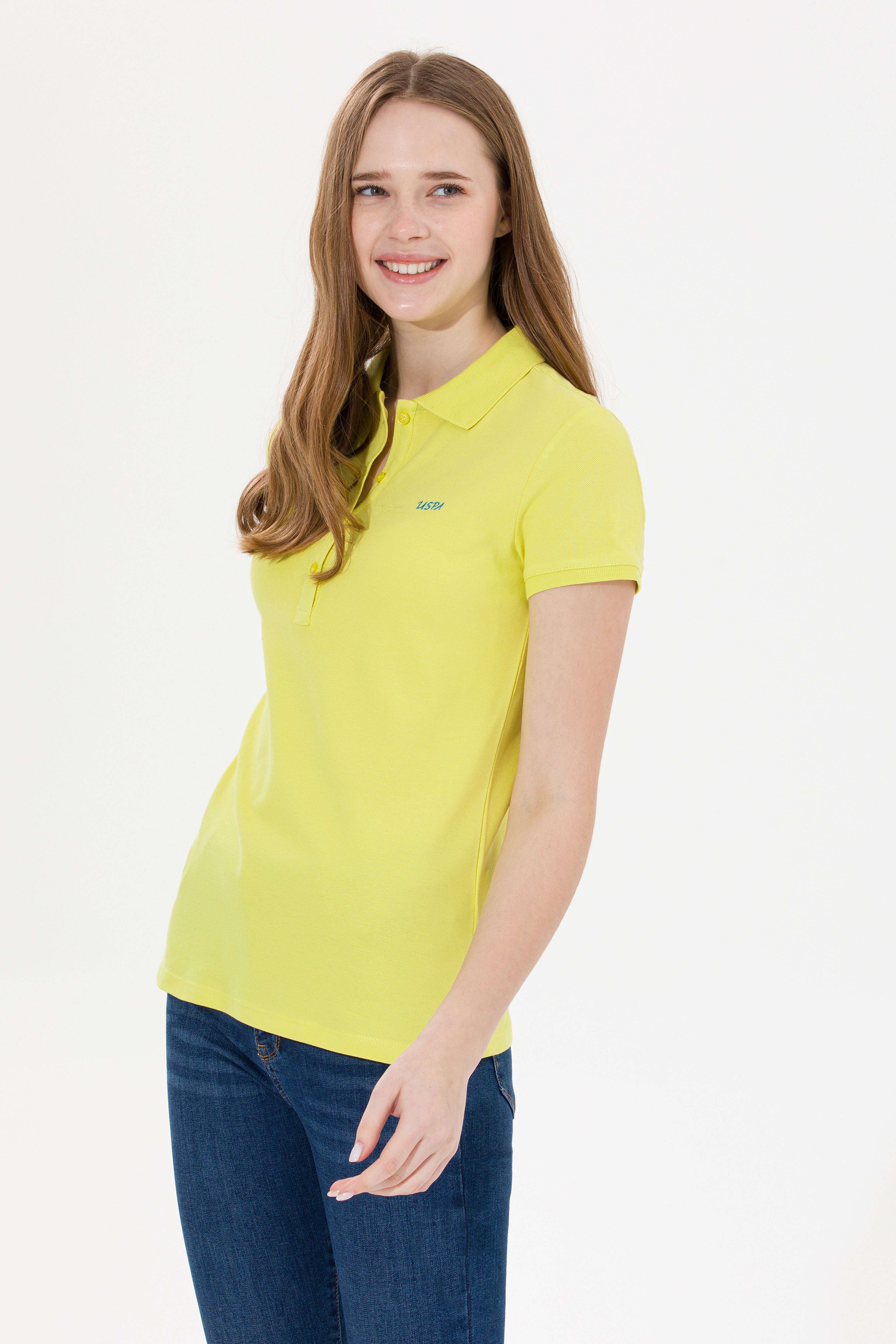 Kadın Neon Sarı Basic Polo Yaka Tişört
