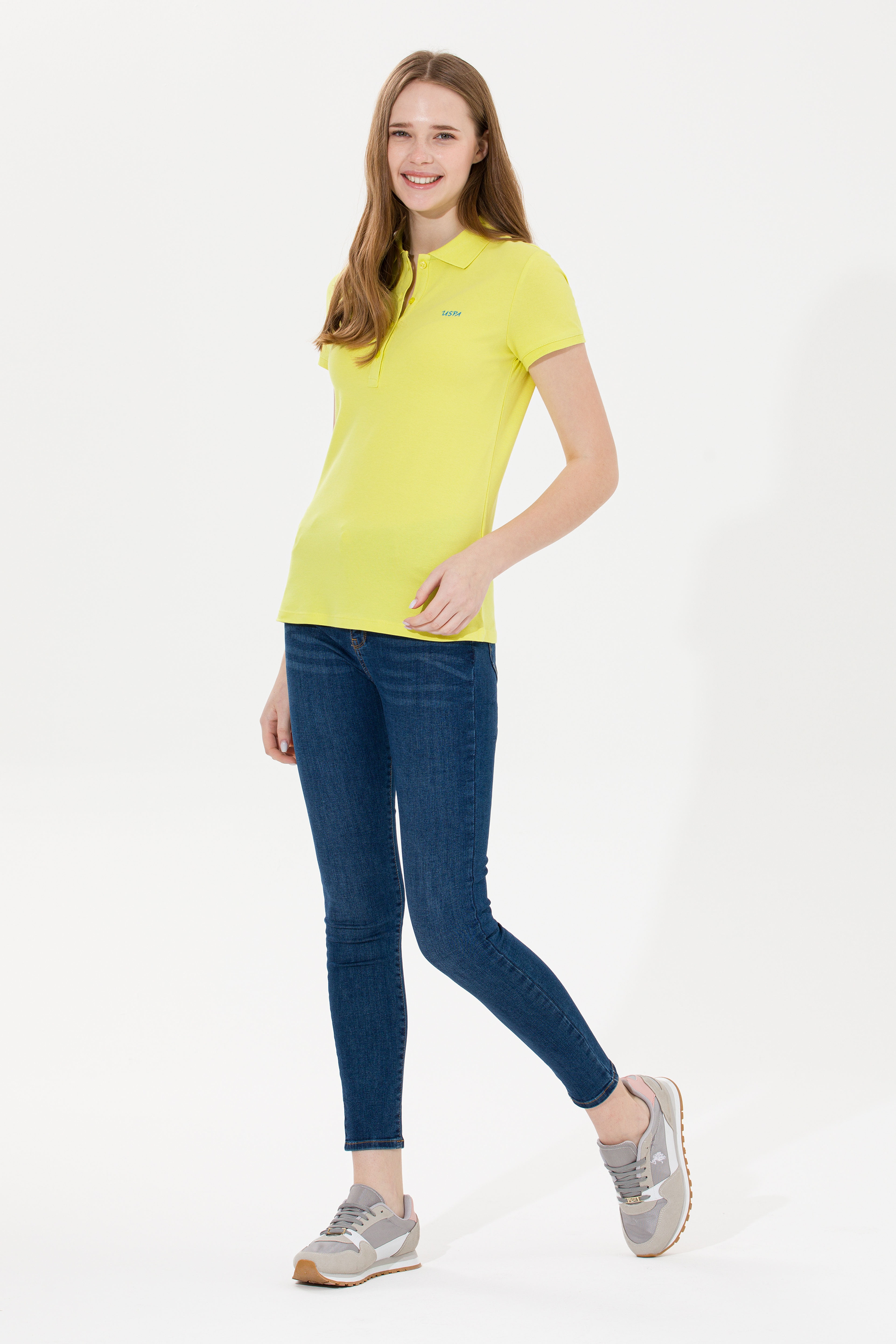 Kadın Neon Sarı Basic Polo Yaka Tişört - Image 4