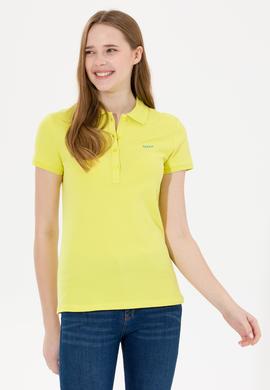 Kadın Neon Sarı Basic Polo Yaka Tişört - 50266348088