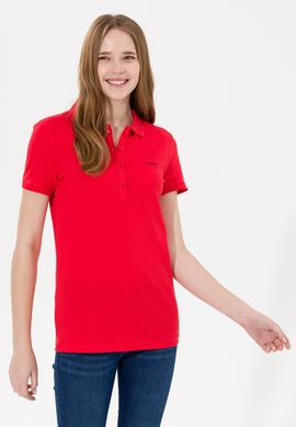 Kadın Kırmızı Basic Polo Yaka Tişört - 50266348120