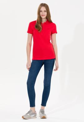 Kadın Kırmızı Basic Polo Yaka Tişört - 50266348120