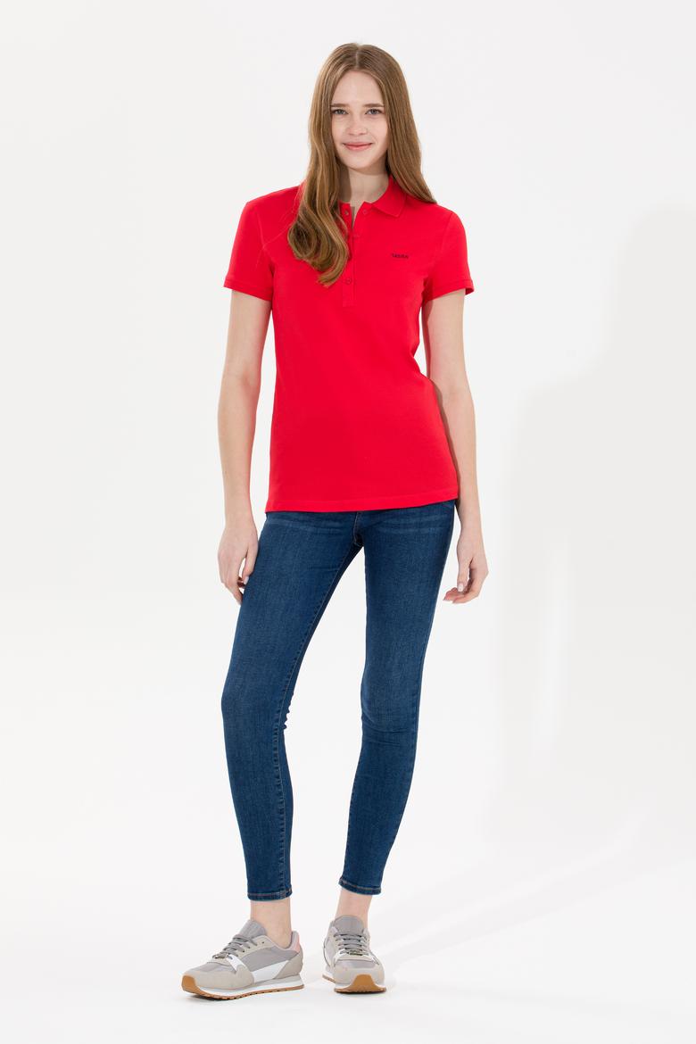 Kadın Kırmızı Basic Polo Yaka Tişört - 50266348120