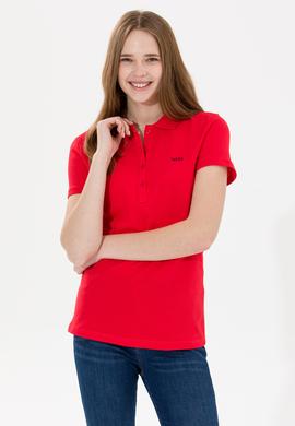 Kadın Kırmızı Basic Polo Yaka Tişört - 50266348120