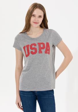 Kadın Gri Melanj Bisiklet Yaka Tişört - 50269557040