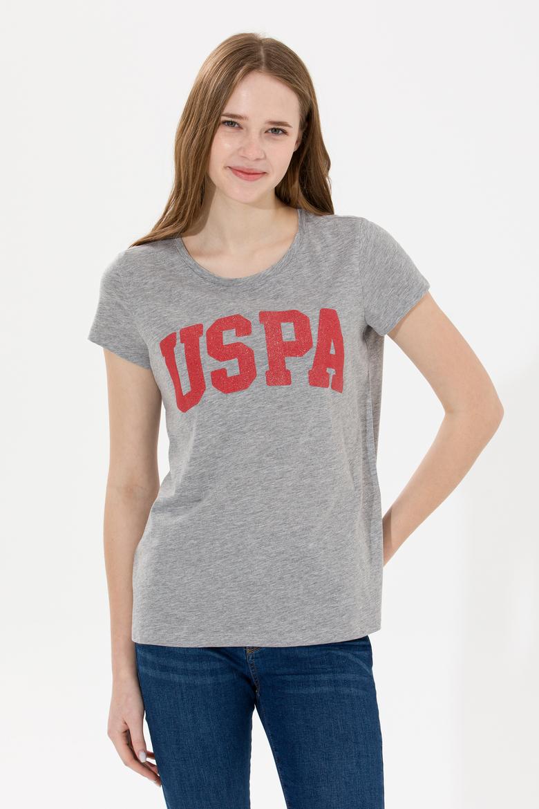 Kadın Gri Melanj Bisiklet Yaka Tişört