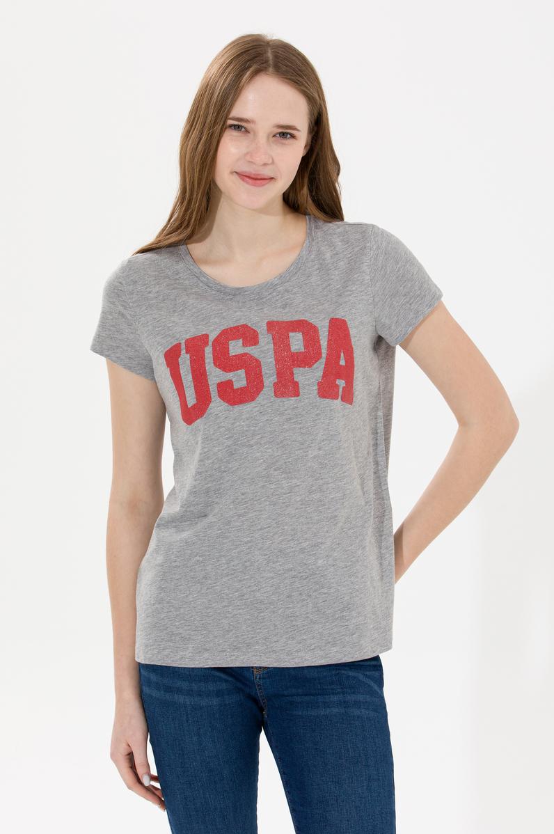 Kadın Gri Melanj Bisiklet Yaka Tişört