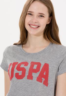 Kadın Gri Melanj Bisiklet Yaka Tişört - 50269557040