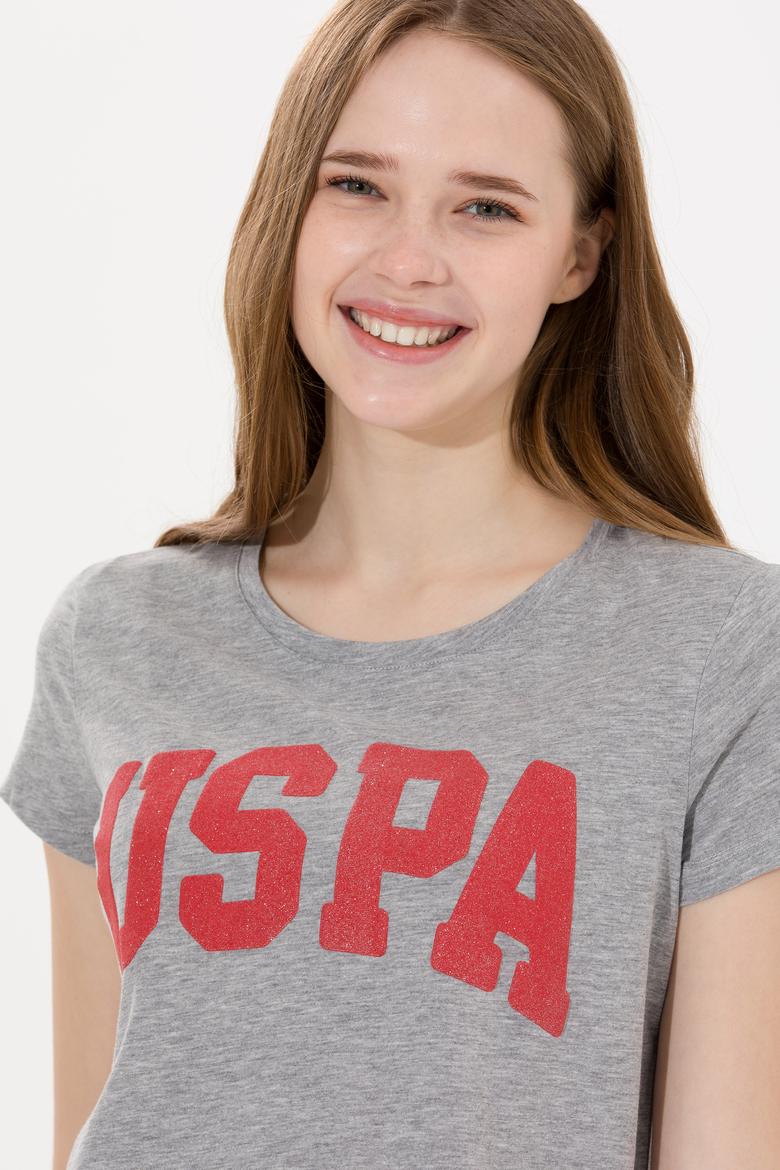 Kadın Gri Melanj Bisiklet Yaka Tişört - 50269557040