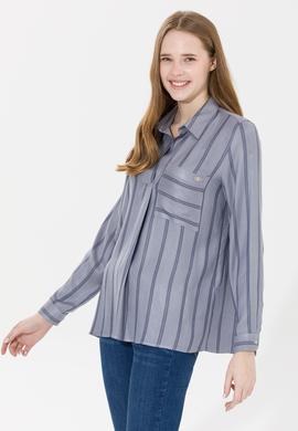 Kadın Gri Melanj Uzun Kollu Gömlek - 50253459010