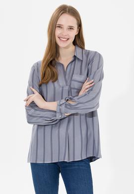 Kadın Gri Melanj Uzun Kollu Gömlek - 50253459010