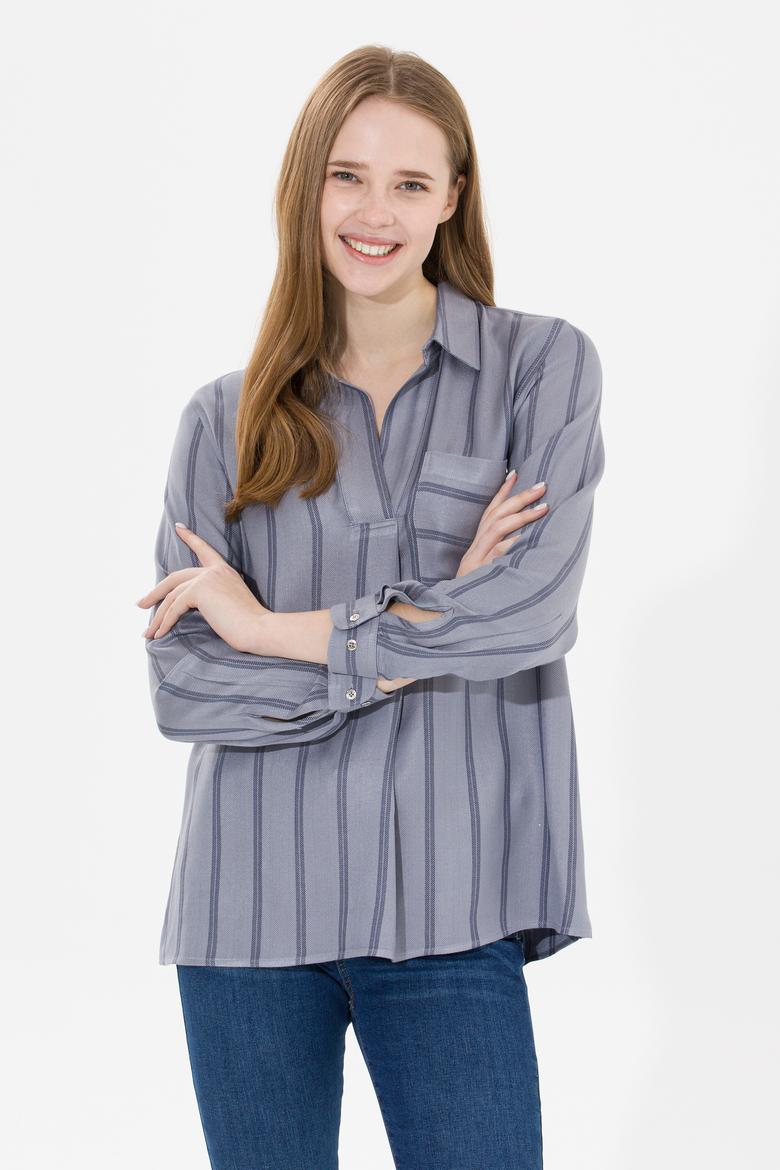 Kadın Gri Melanj Uzun Kollu Gömlek