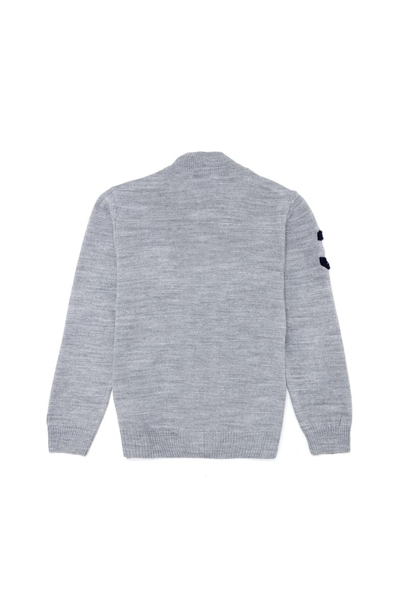 Erkek Çocuk Gri Melanj Fermuarlı Triko Hırka