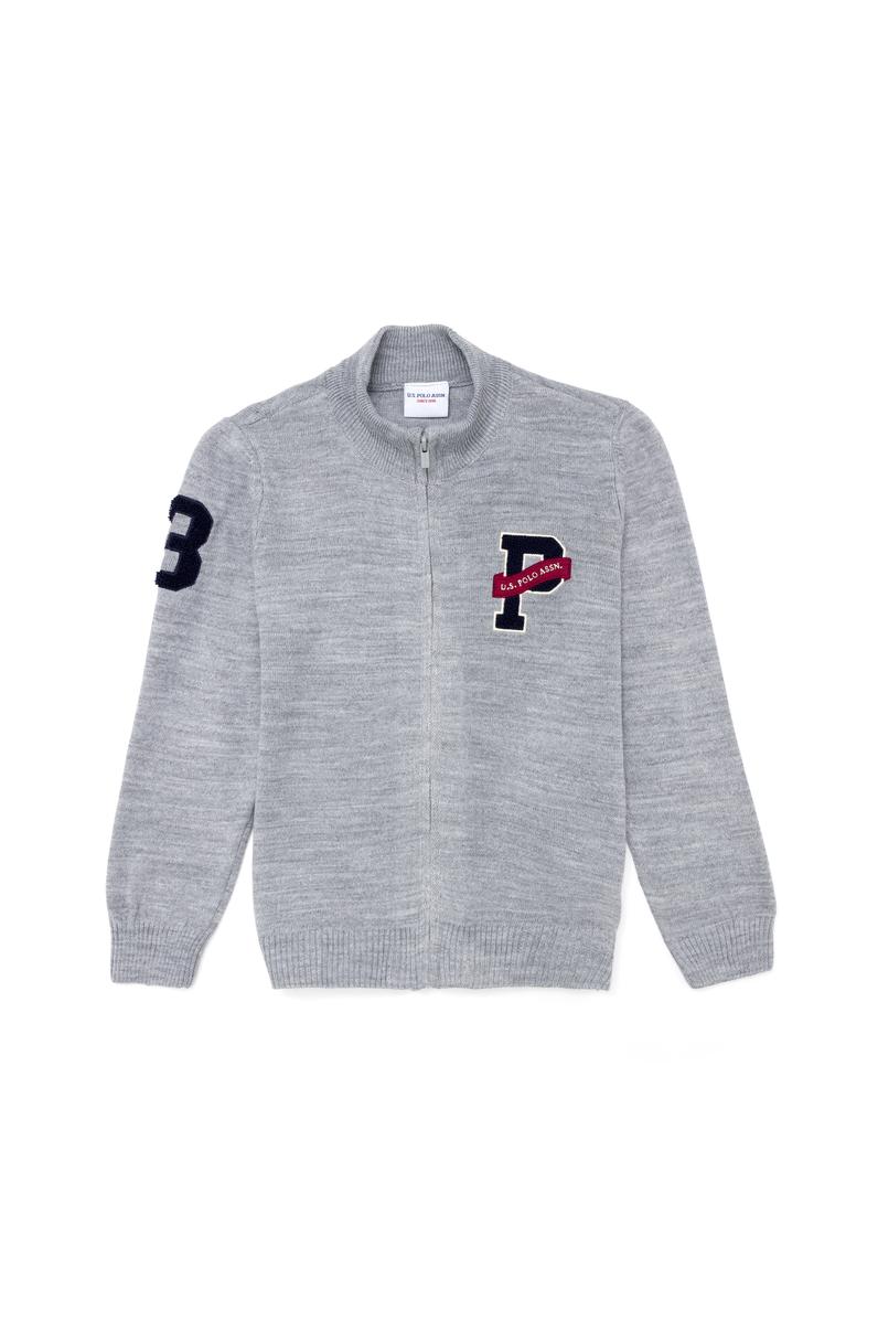 Erkek Çocuk Gri Melanj Fermuarlı Triko Hırka