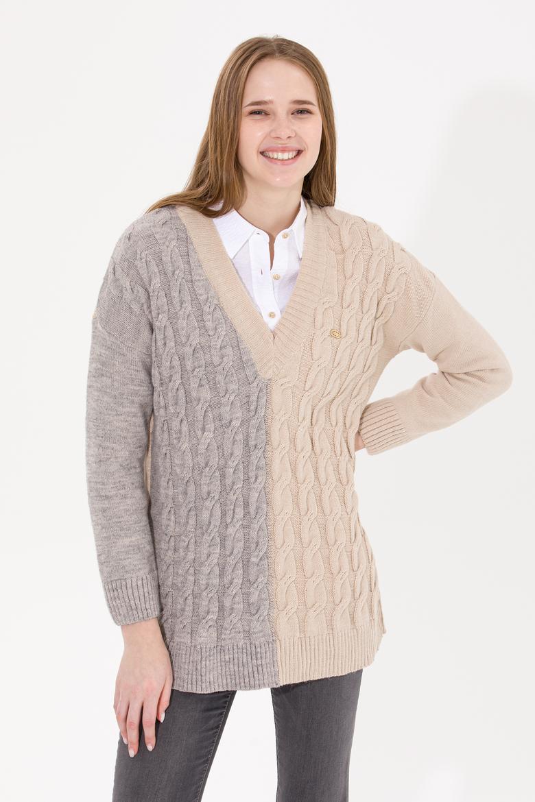 Kadın Vizon Melanj V Yaka Kazak - 50256610013