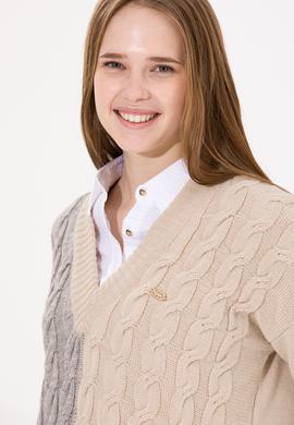 Kadın Vizon Melanj V Yaka Kazak - 50256610013