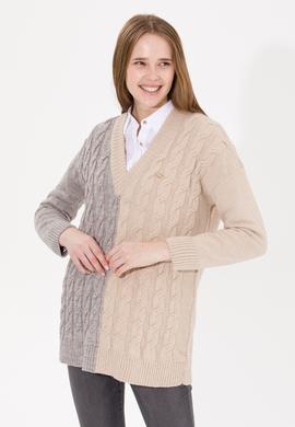 Kadın Vizon Melanj V Yaka Kazak - 50256610013