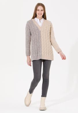 Kadın Vizon Melanj V Yaka Kazak - 50256610013