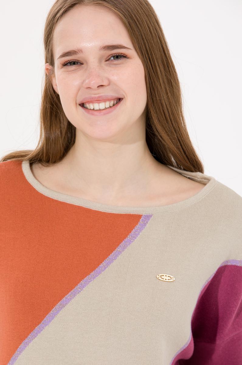 Kadın Taş Melanj Bisiklet Yaka Kazak